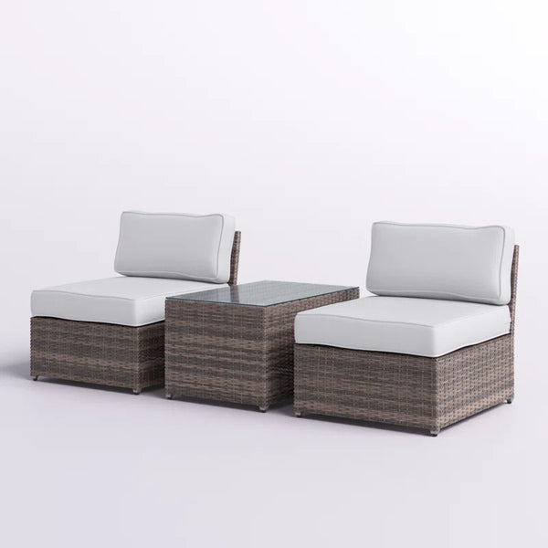 English Elm Fully Assembled Rattan Wicker 3-Piece Outdoor Seating Set With Cushions For Ultimate Comfort B120S00035