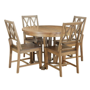 English Elm TOPMAX Rustic 5-Piece Extendable Round Dining Set with Trestle Base and Cross Back Chairs, Versatile Elegance Brown SP000042AAD