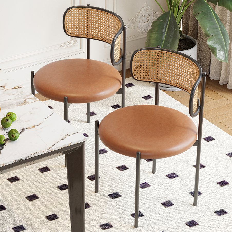 English Elm Adjustable Swivel Barstools Set of 2 Pu Leather Industrial Mid-century Kitchen Island Seating Brown T3623P433774