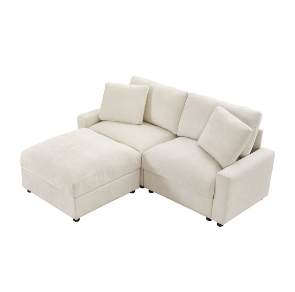 English Elm 72.05" L-shaped Sectional Sofa Cloud Cushion Polyester with Storage Ottoman Small Space Beige W1669S00050