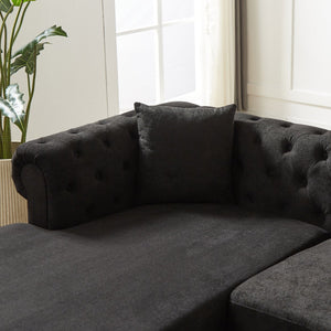 English Elm 135.5-inch Modern Chenille U-Shaped Sectional Sofa with Dual Chaise, Pull-Point Detail, Pillows, Wooden Legs Black W1926S00046