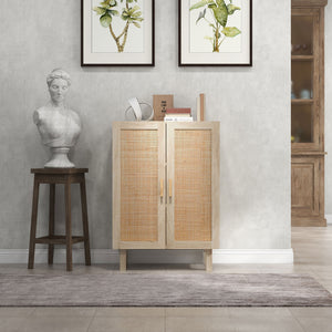 English Elm Homcom Boho Sideboard Buffet Cabinet With Rattan Doors, Adjustable Shelves, And Elevated Base Design W2225P217723