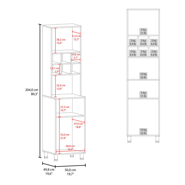 English Elm White Kitchen Pantry with 7 Shelves, Pneumatic Doors, Slim 80" Storage Cabinet for Modern Kitchens B062P290239