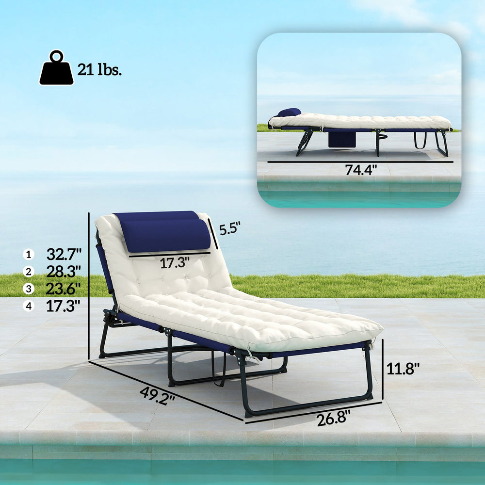 English Elm Outdoor Folding Chaise Lounge with Steel Frame Uv Mesh and Four Recline Positions T3971P445615