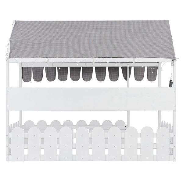English Elm {slats Are Not Included} Twin Montessori House Floor Bed Kids Tent Lights Shelves Pinewood Frame White N708P407962K