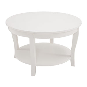 English Elm Traditional Round Coffee Table with Open Shelf, 2-Tier Solid Wood Accent Table for Small Spaces White W1693P216918