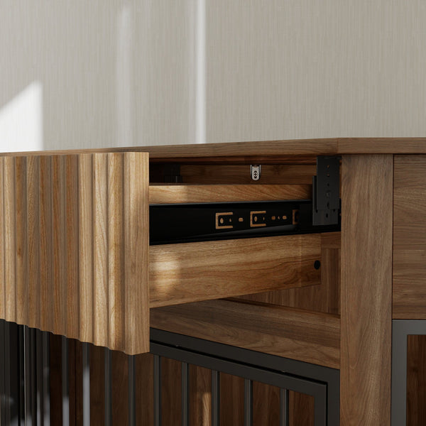 English Elm 44.6'' Corner Mdf Dog Kennel Cabinet with Fluted Drawer End Table for Modern Living Natural Walnut W5216P415905