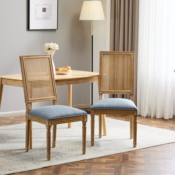 English Elm [set of 2] French Provincial Rubberwood Dining Chairs with Cane Back and Fluted Legs Slate Blue N767P375346S