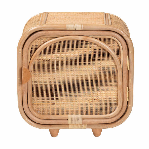 English Elm Bohemian Rattan Woven Mahogany Nightstand with Shelved Storage for Eclectic Bedrooms B2750P420406