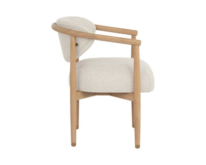 Sunpan SIGRID Dining Armchair - Light Oak Frame, Plush Monument Oatmeal Upholstery for Modern Comfort 112156