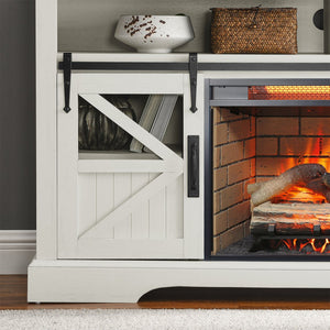 English Elm 60 Inch Farmhouse Electric Fireplace Tv Stand with Led Flame and Cabinet Storage W1769S00004