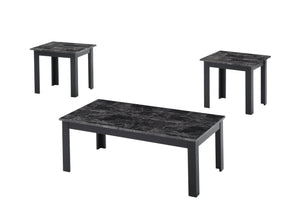 English Elm 3pc Modern Coffee & End Table Set with Faux Marble Tops Sleek Gray Finish Wooden Legs, Stylish Living Gray 45.5 L x 24.5 W x 3.38 H B011P232910