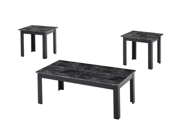 English Elm 3pc Modern Coffee & End Table Set with Faux Marble Tops Sleek Gray Finish Wooden Legs, Stylish Living Gray 45.5 L x 24.5 W x 3.38 H B011P232910