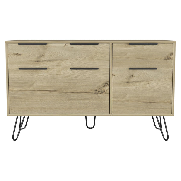 English Elm Double Six-Drawer Dresser with Metal Gliders and Pulls, Engineered Wood, Compact 31.7" Height Beige 51.97 L x 18.5 W x 4.72 H B097S00171