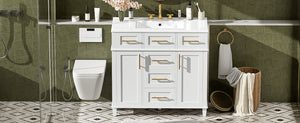 English Elm 36" White Bathroom Vanity Cabinet with Ceramic Sink, Gold Handles, Soft-Close Drawers & Adjustable Shelf N729P204177K
