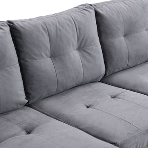 English Elm Sectional PU Sofa Set with L-Chaise, Built-In Cup Holders, Thick Foam Cushions, Modern 4-Seater Comfort Grey 69.29 L x 33.46 W x 13.78 H W2297S00011
