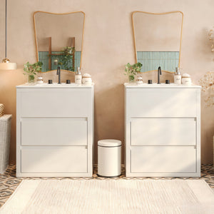 English Elm Christopher Knight Home® - 60" Double Sinks Bathroom Vanity Set with Two Ceramic Basins, Soft-Close Drawers, Sleek Handle-Free Design White N817P280550W