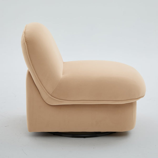 English Elm Swivel Accent Chair Plush Velvet Pumpkin Barrel Silhouette with 360 Degree Metal Base Khaki W3244P392748