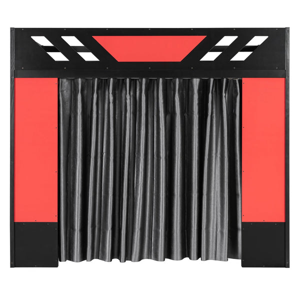 English Elm Full Size Loft Bed with Desk Blackout Curtains Rgb Lighting and Integrated Storage Black+Red LT000377AAJ