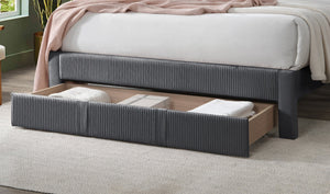 English Elm Contemporary Corduroy Upholstered Full Platform Bed with Storage Drawer Charcoal B011P418589