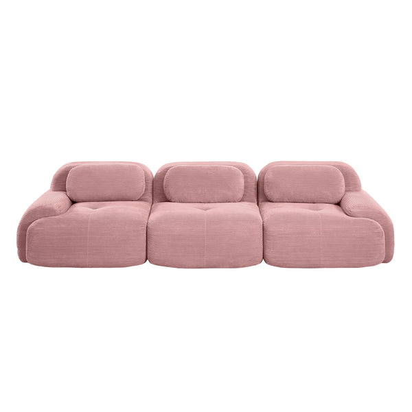English Elm 3-seat Modular Corduroy Sofa with Curved Armrests and Resilient Cushions for Living Rooms W714S01406