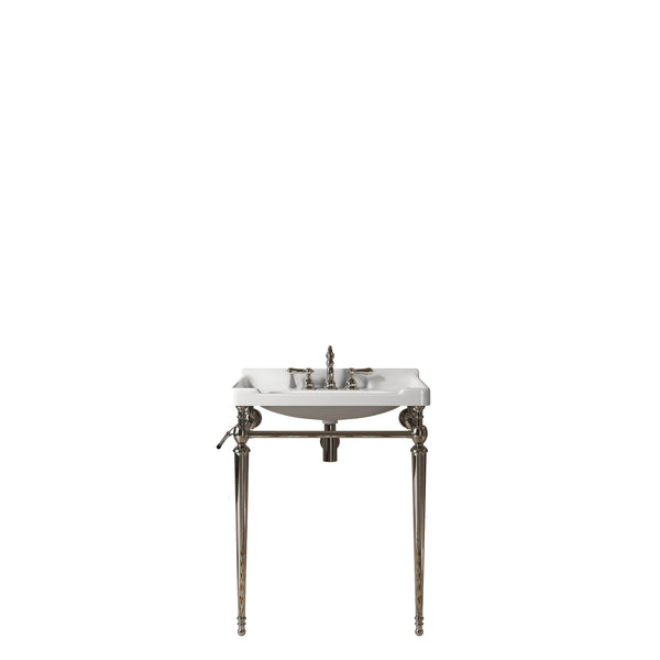 English Elm VICI 28" Bathroom Console Sink with Integrated Ceramic Basin, Overflow, Stainless Support Legs Chrome,White W2615S00112