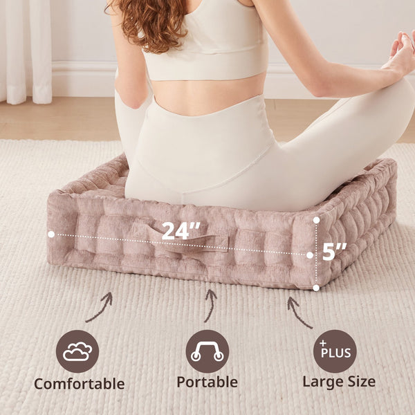 JLA Home Intelligent Design - Poly Chenille Square Floor Pillow Cushion with Tufted Scalloped Edge, OEKO-TEX Soft Plush Support Blush ID31-2467