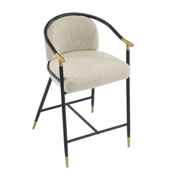 English Elm Christopher Knight Home® - 26" Upholstered Counter Stool Set of 2 with Bouclé Fabric and Iron Frame, Contemporary Comfort and Style Almond,Black+Gold N771P288863V