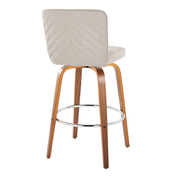 English Elm Fixed-height Swivel Barstools Mid-century Walnut Bentwood Frame Grey Upholstered Set Beige B202S01923