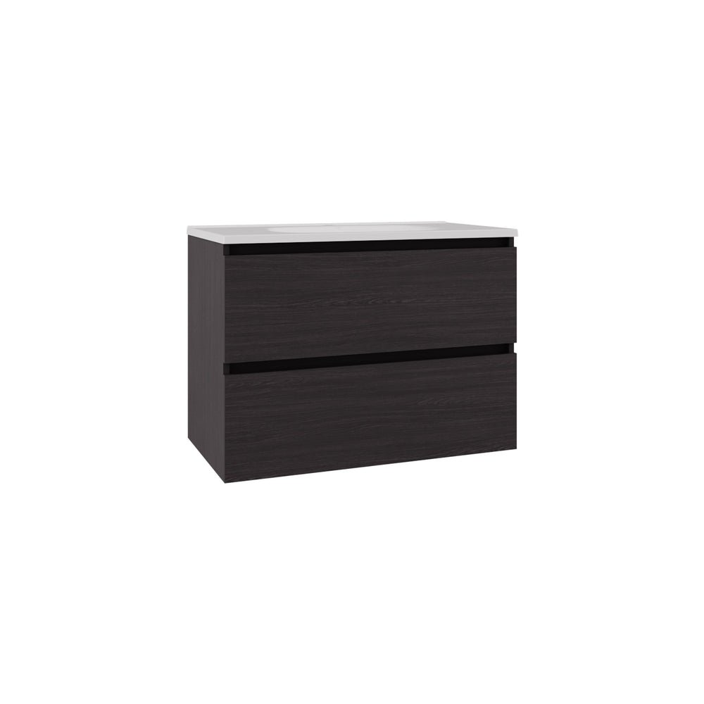 English Elm Bathroom Opalo Cabinet with Two Shelves and Open Storage, Black MDF, Modern Space-Saving Design Durable B200P313690