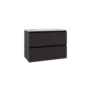 English Elm Bathroom Opalo Cabinet with Two Shelves and Open Storage, Black MDF, Modern Space-Saving Design Durable B200P313690