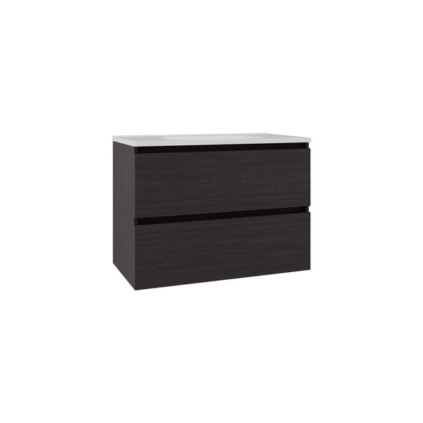 English Elm Bathroom Opalo Cabinet with Two Shelves and Open Storage, Black MDF, Modern Space-Saving Design Durable B200P313690