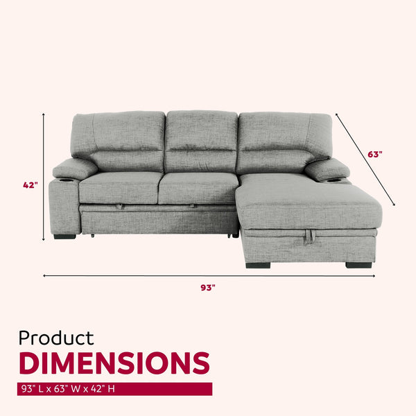 English Elm Luxurious Sectional Sleeper Sofa with Storage, Cupholders & Pocket Coil Comfort for Entertaining 93"L B2741S00008