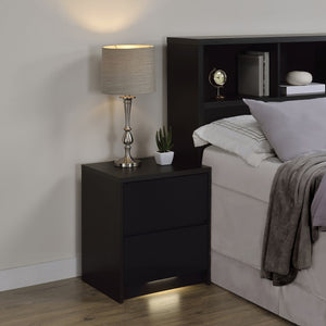English Elm Geary Black 2-Drawer Nightstand with LED Light, Dual Outlet USB-A & USB-C Charging, Compact Wood- Grain B062P375557