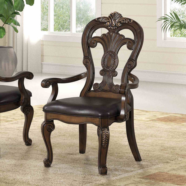 English Elm Traditional Elegant 2pc Arm Chair Set with Upholstered Seats, Ornate Corbels, Solid Rubberwood Finish Dark Brown 46 L x 23 W x 16 H B2741P407607