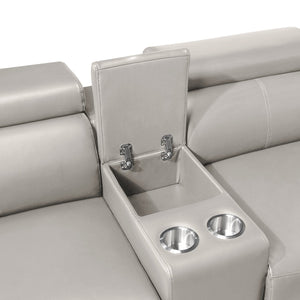 English Elm Nova Tech Sectional with Led Bar Bluetooth Speakers Power Recliners and Freezer Console Gray B009S02168