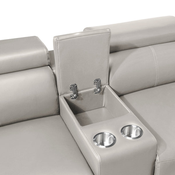 English Elm Nova Tech Sectional with Led Bar Bluetooth Speakers Power Recliners and Freezer Console Gray B009S02168