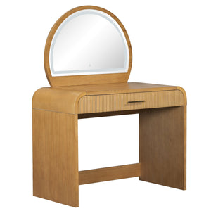 English Elm 39" Makeup Vanity Table with Touchscreen LED Mirror, Sleek Dressing Table with Drawer and Glass Top - Durable Rubberwood, Fast Assembly Natural N704P196658N