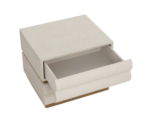 Sunpan SUBIRA Nightstand - Cream Raffia with Golden Accents, Spacious Drawers & Modern Sculptural Design 112310