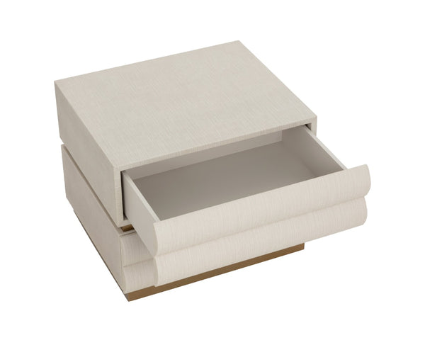 Sunpan SUBIRA Nightstand - Cream Raffia with Golden Accents, Spacious Drawers & Modern Sculptural Design 112310