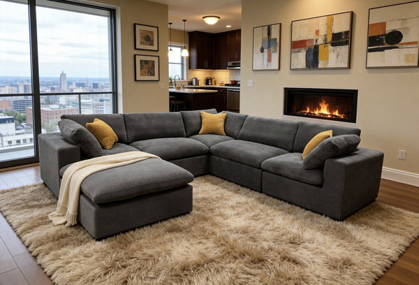 English Elm Coffee Bean Basket Weave Modular Sectional Foam Compressed with Toss Pillows Included Light Gray B2748S00069