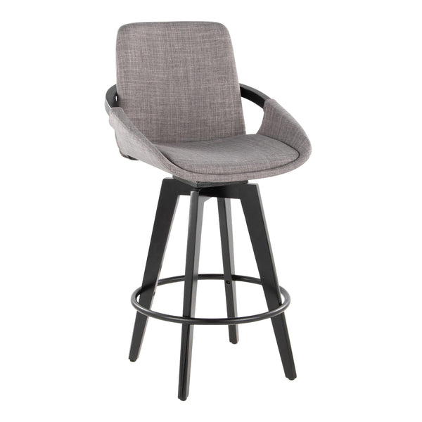 English Elm Fixed-height Swivel Counter Stools with Faux Leather Seats and Chrome Footrest Set of 2 B202S01806