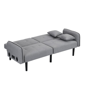 English Elm Folding Ottoman Sofa Bed with Stereo Speakers, Gray Linen Convertible Sofa Chair Bed, Space-Saving W2297S00016