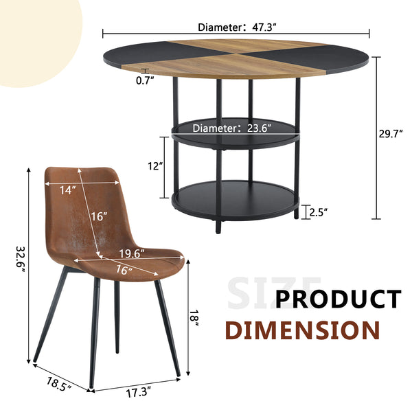 English Elm Table and Chair Set 47 Inch Round Geometric Two-tone Dining with Storage Base W1151S03340