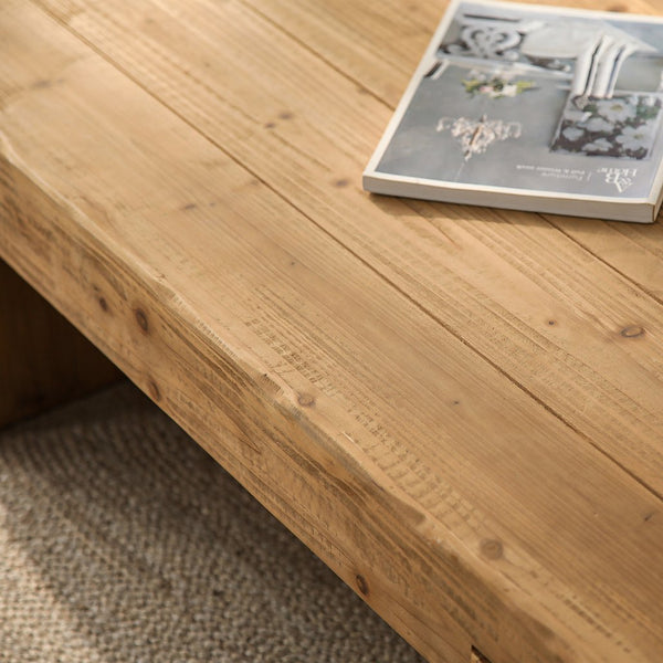 English Elm 47.6" Farmhouse Solid Wood Coffee Table Natural Rustic Rectangular Low Profile Sturdy Double Base W3306P318547