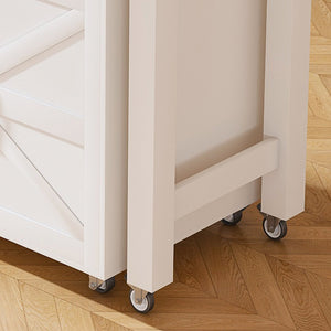 English Elm 74.8" Rolling Kitchen Island Extendable Marble Veneer Top with Power Outlet and Storage W2700S00105
