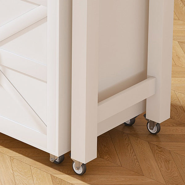 English Elm 74.8" Rolling Kitchen Island Extendable Marble Veneer Top with Power Outlet and Storage W2700S00105