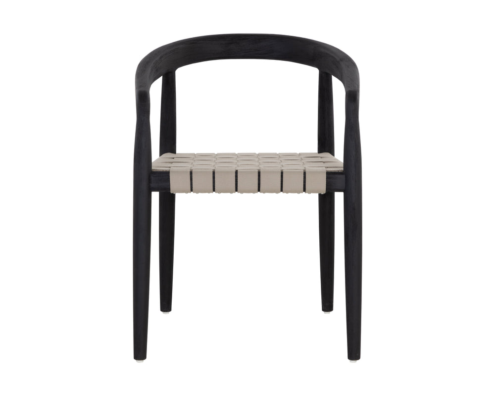 Sunpan Cayman Stylish Dining Armchair - Durable Teak Frame with Eco-Friendly Italian Strap for Outdoor Comfort