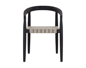 Sunpan Cayman Stylish Dining Armchair - Durable Teak Frame with Eco-Friendly Italian Strap for Outdoor Comfort