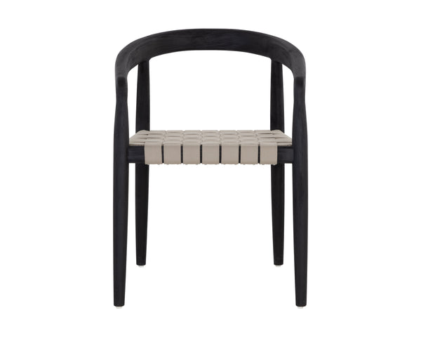 Sunpan Cayman Stylish Dining Armchair - Durable Teak Frame with Eco-Friendly Italian Strap for Outdoor Comfort